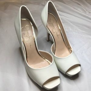 Elegant White Jessica Simpson Open Toe Heels